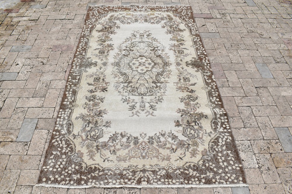 Turkey Rug 46''x85'' Vintage Unique Oushak Soft Color Floral Rug 118x218cm 3x7