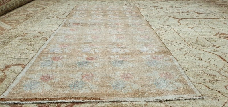 Dated 1911 Antique Natural Dye Distressed Wool Pile Oushak Area Rug 3'4''x8" gallery