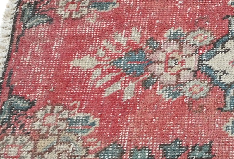 Semi Antique Distressed Oriental Rug Muted Floral Handmade Carpet 1'6X2'3 ft gallery
