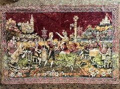 Turkish Velvet Rug 45×67” Vintage Pictorial Pattern Wall Hanging Made in Italy