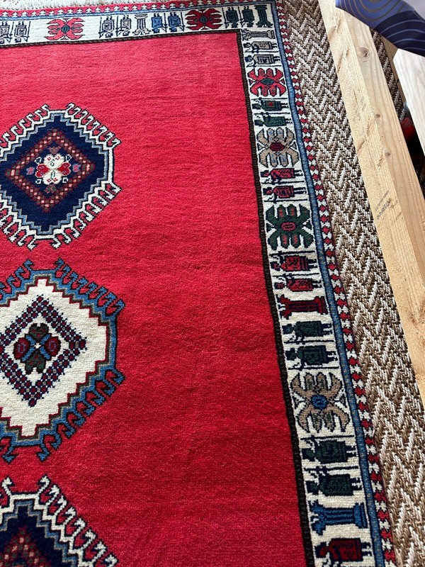 Vintage Hand-Knotted Qashqai Rug, Open-Field Design Red 64”x39" gallery