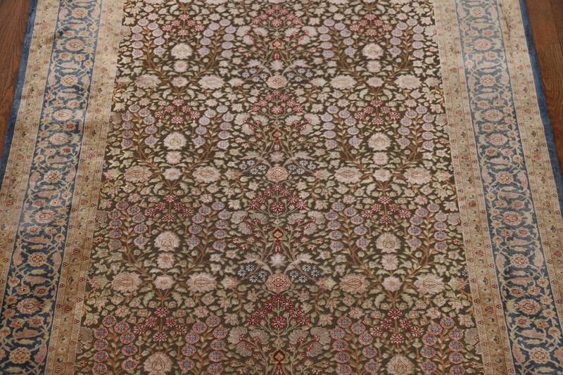 Pre-1900 Silk/ Silver Traditional Floral Hand-made Vegetable Dye Antiqu Rug 4x6 gallery