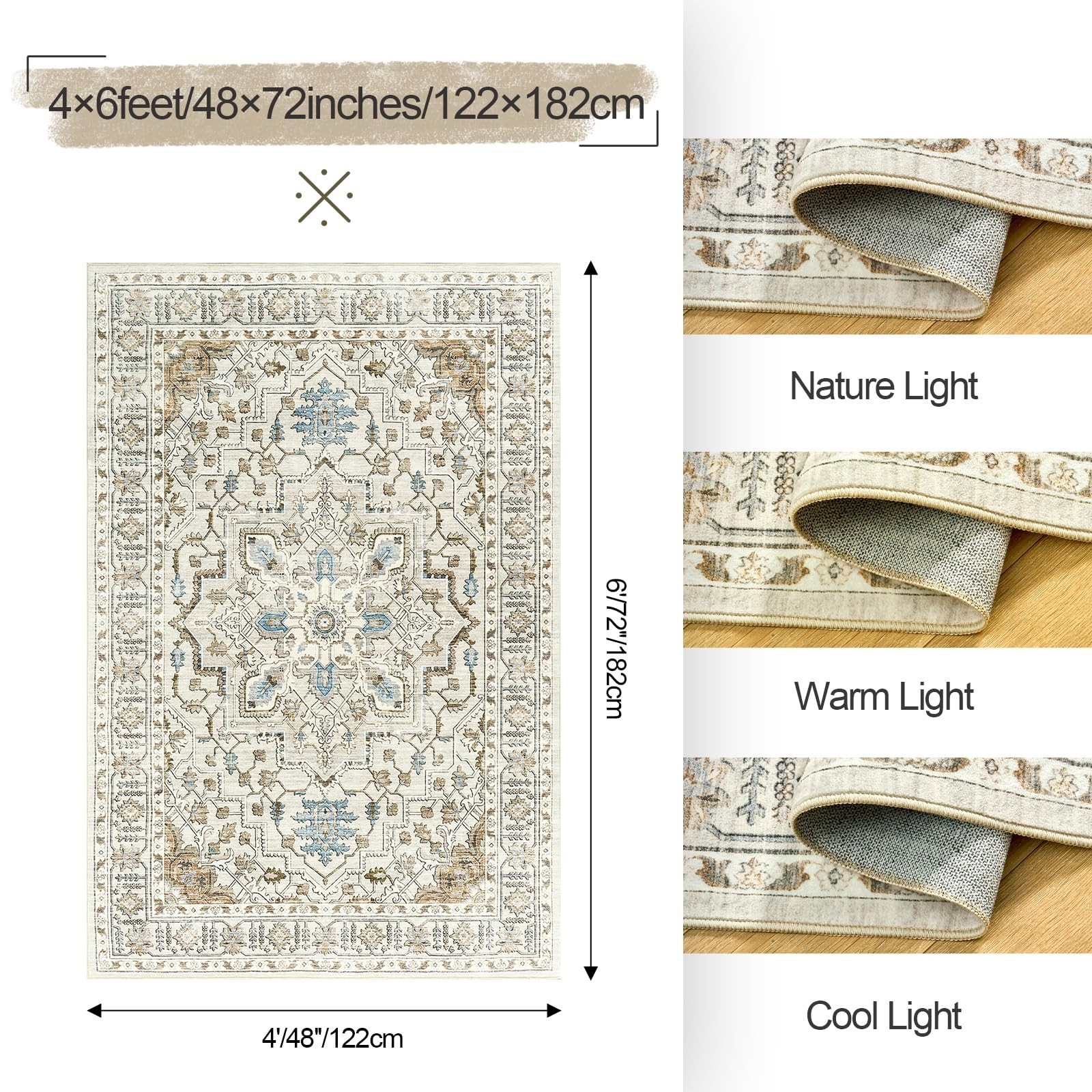 Area Rugs for Living Room - 4x6, Boho Non-Slip Low Pile Carpet Machine Washab... gallery
