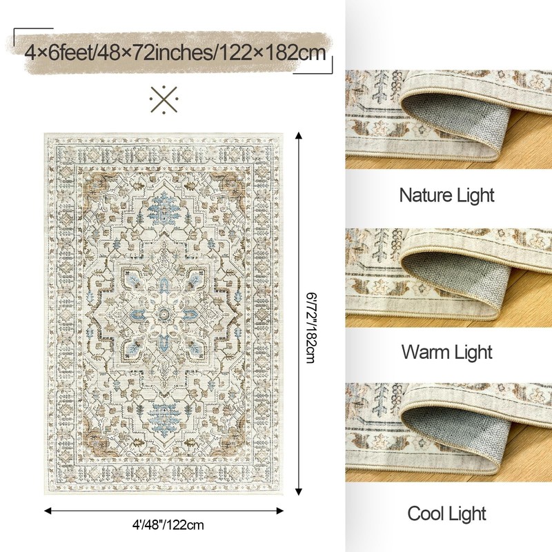 Area Rugs for Living Room - 4x6, Boho Non-Slip Low Pile Carpet Machine Washab... gallery
