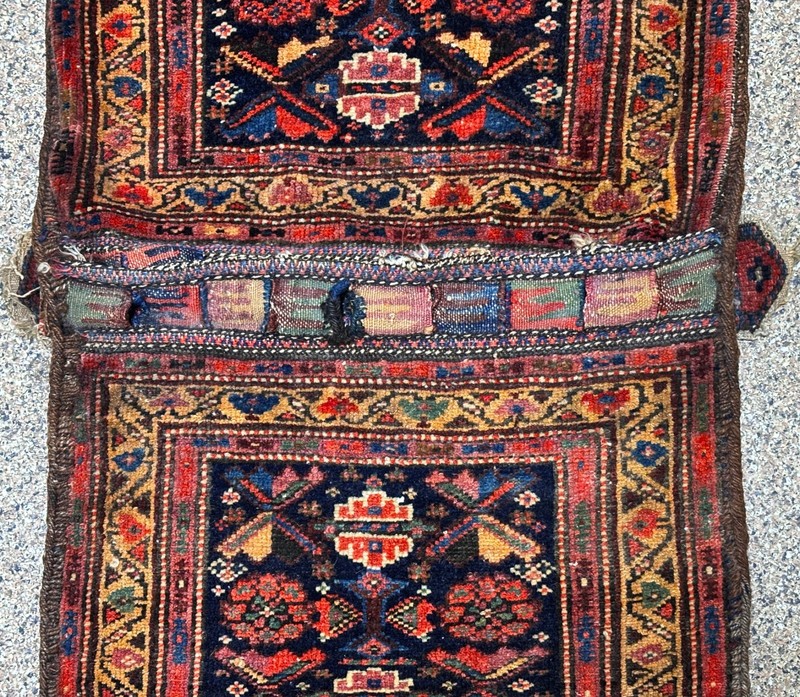 Antique Farahan Saddle Bag 2x4 Double Bagface Tribal Hand Knotted Wool Rug 1900s gallery