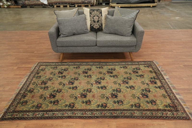 Pre-1900 Antique Style 7x5 Hand-Knotted Wool Floral Tribal Rug in Gold & Cream gallery
