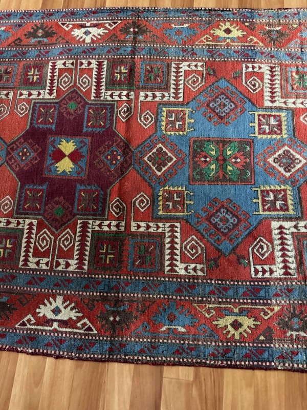 Semi Antique Hand Knotted Caucasian Kazak Rug 6’ X 4’ gallery