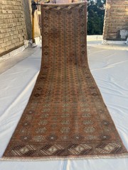3’2×10’6 Vintage Turkmen Bukhara Runner Rug Hand Knotted Antique Tribal Carpet