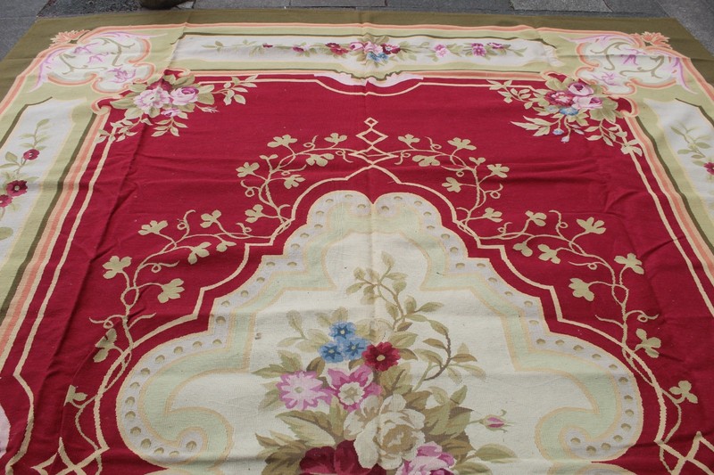 Vintage Hand Made French Design Wool Red Green Original Large Aubusson 415X303cm gallery