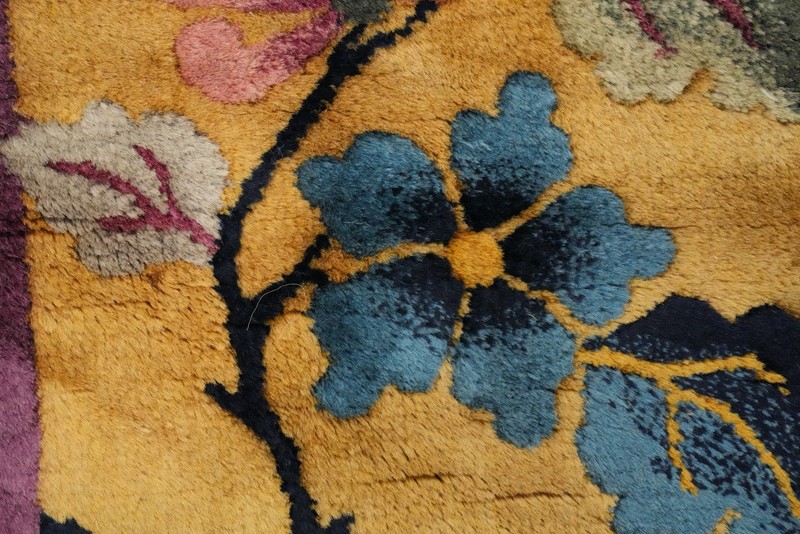 Antique Art Deco Large Rug 12x17 Vegetable Dye Chinese Green/ Gold Hand-knotted gallery