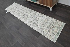 Vintage Turkish Runner Rug 2x7ft BEIGE Handmade Anatolian Oushak Hallway Wool
