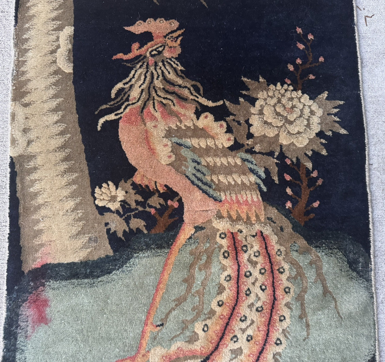 Since 1910 Antique Chinese Peking Phoenix bird Rug 2.5”X4.4”Ft Dark Blue, gallery