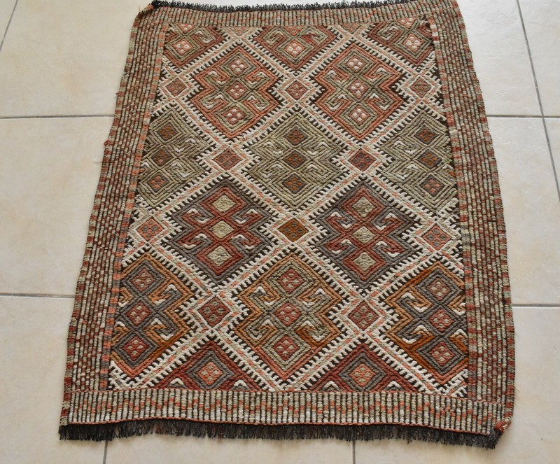 Small Kilim 2.6 x 3.3 ft Handknotted Entryway Hallway Door Mat Runner C51 gallery