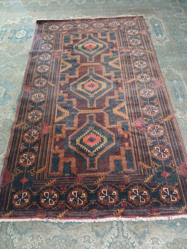 4x7 Tribal Vintage baluchi tribal brown rug, 100% Wool Handmade Turkmen Rug, gallery