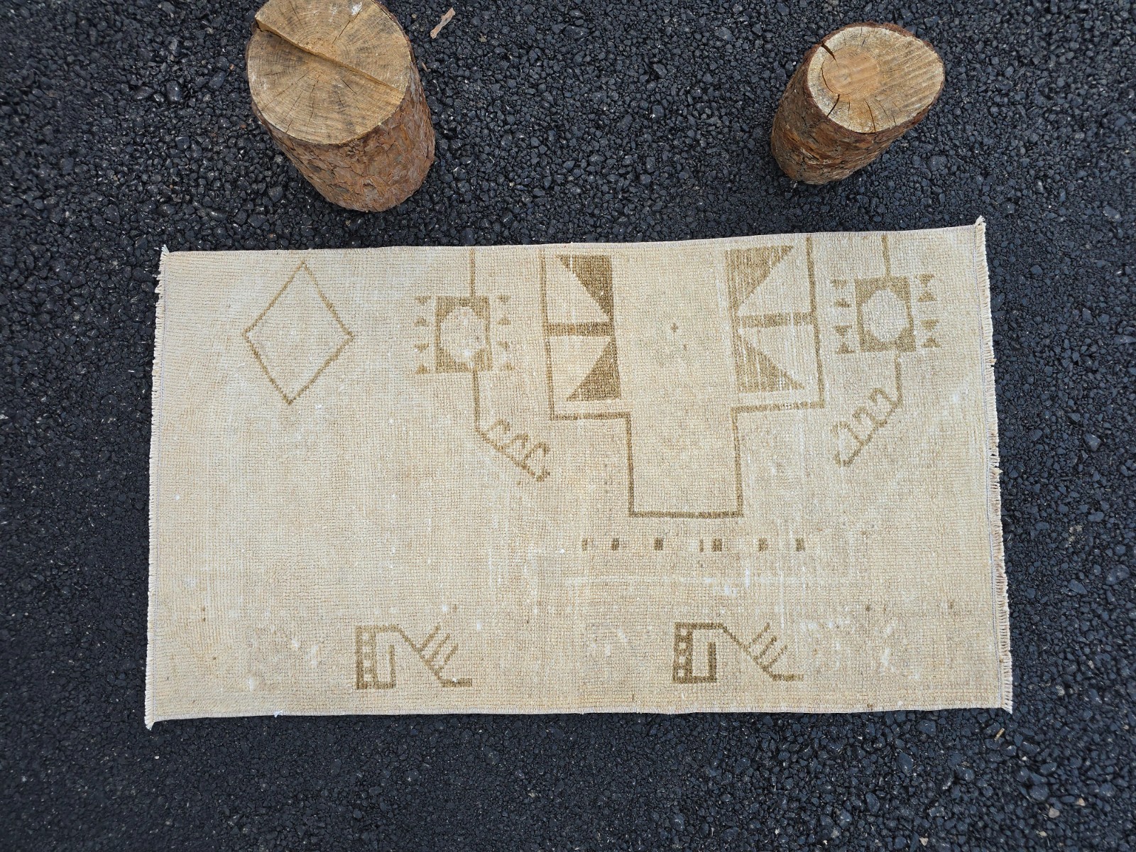 2x4 Ft Vintage Neutral Door Mat, Turkish Oushak Wool Rug, Beige Brown Area Rug gallery