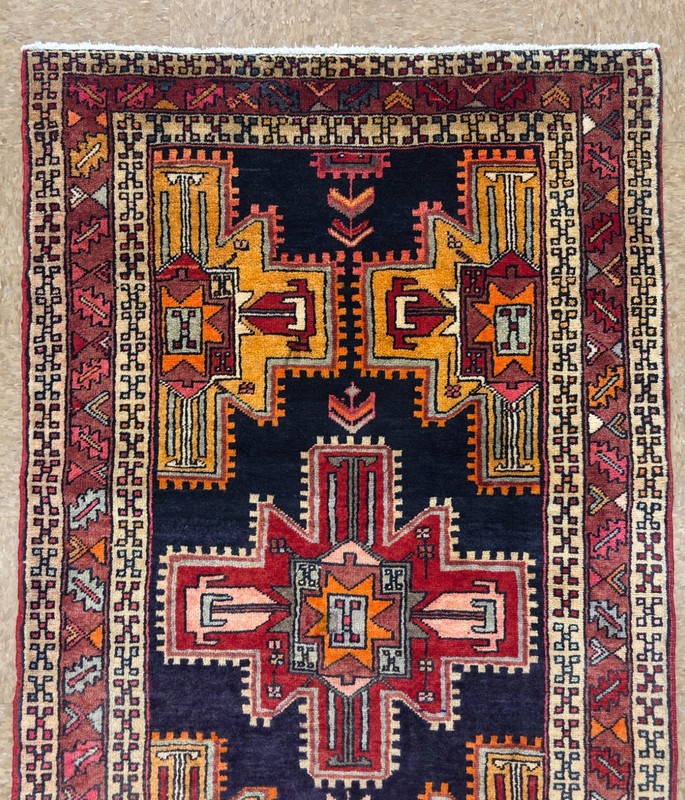 Vintage Hand Knotted 4x10 Navy Wool Tribal Geometric Ardebil Runner Area Rug gallery