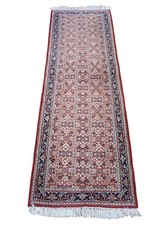 Vintage Indo-Tabris Hand Knotted Wool Red & Blue Runner Rug 2.5′ x 8′