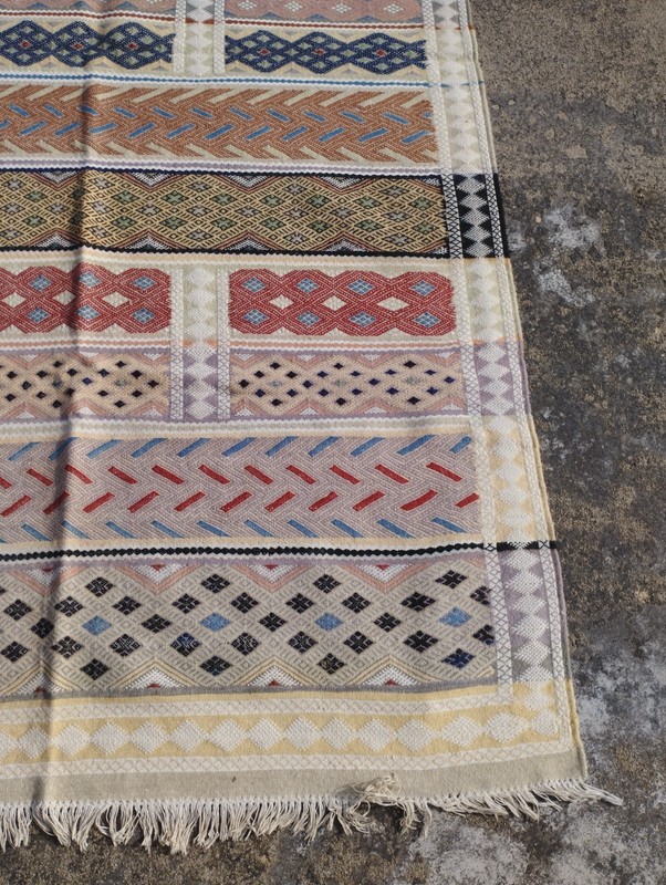 Vintage Traditional Oriental Afghani Multicolor Wool Kilim Rug Carpet 252x143 cm gallery