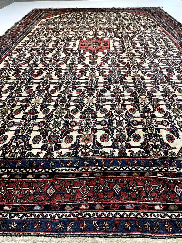 Antique Oriental Hand-Knotted Wool Area Rug Ivory/Navy Blue/Red 11'2" x 17'8" gallery