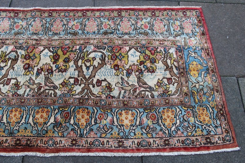 Vintage Hand Made Traditional Oriental Wool White Blue Short Runner 95x217cm gallery