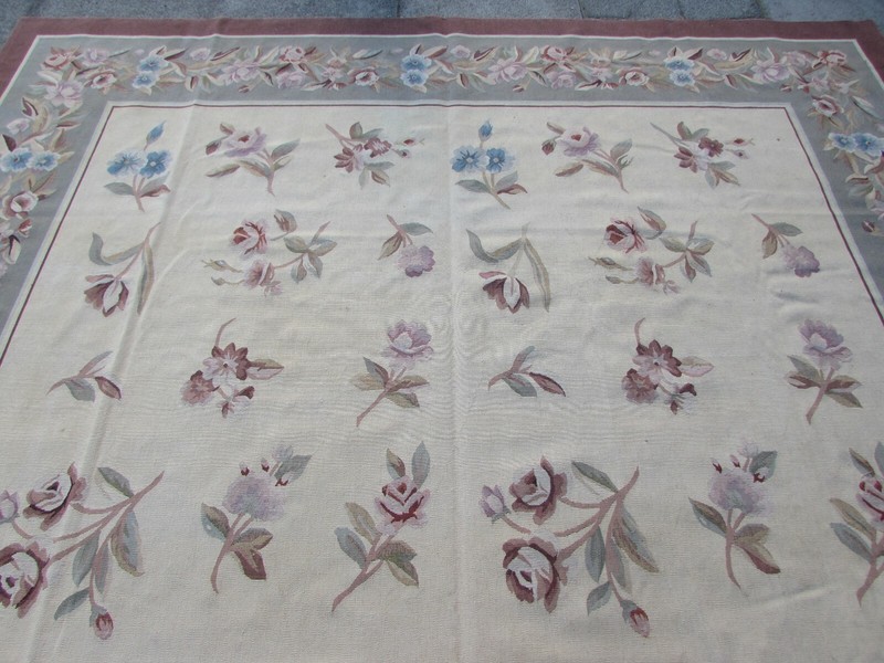 Vintage Hand Made French Design Wool Brown Beige Original Aubusson 373X277cm gallery