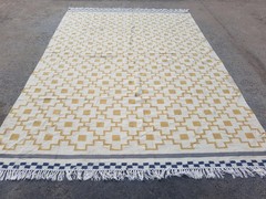Vintage Handmade Traditional Geometric Yellow Kilim Floor Rug Carpet 236x164cm