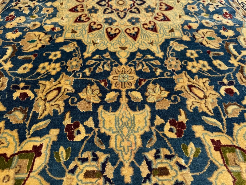 4x6 BLUE ANTIQUE ORIENTAL RUG old worn gold fine HAND-KNOTTED vintage handmade gallery