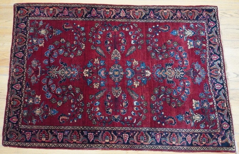 Antique Hand Knotted Wool Saroukk 3'3" x 5' Red Floral Oriental Rug gallery