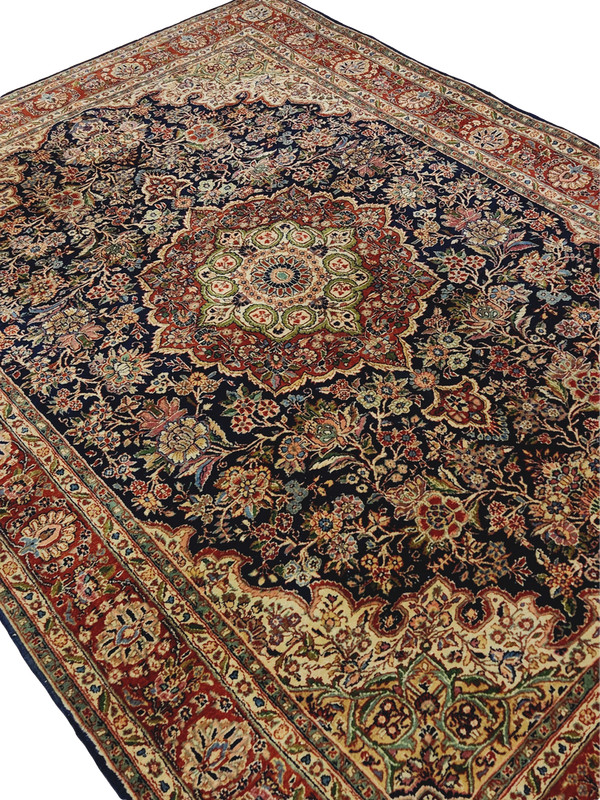 Kazvin Medallion rug, Navy Ivory Red & Green - 6'6" x 9'4" gallery