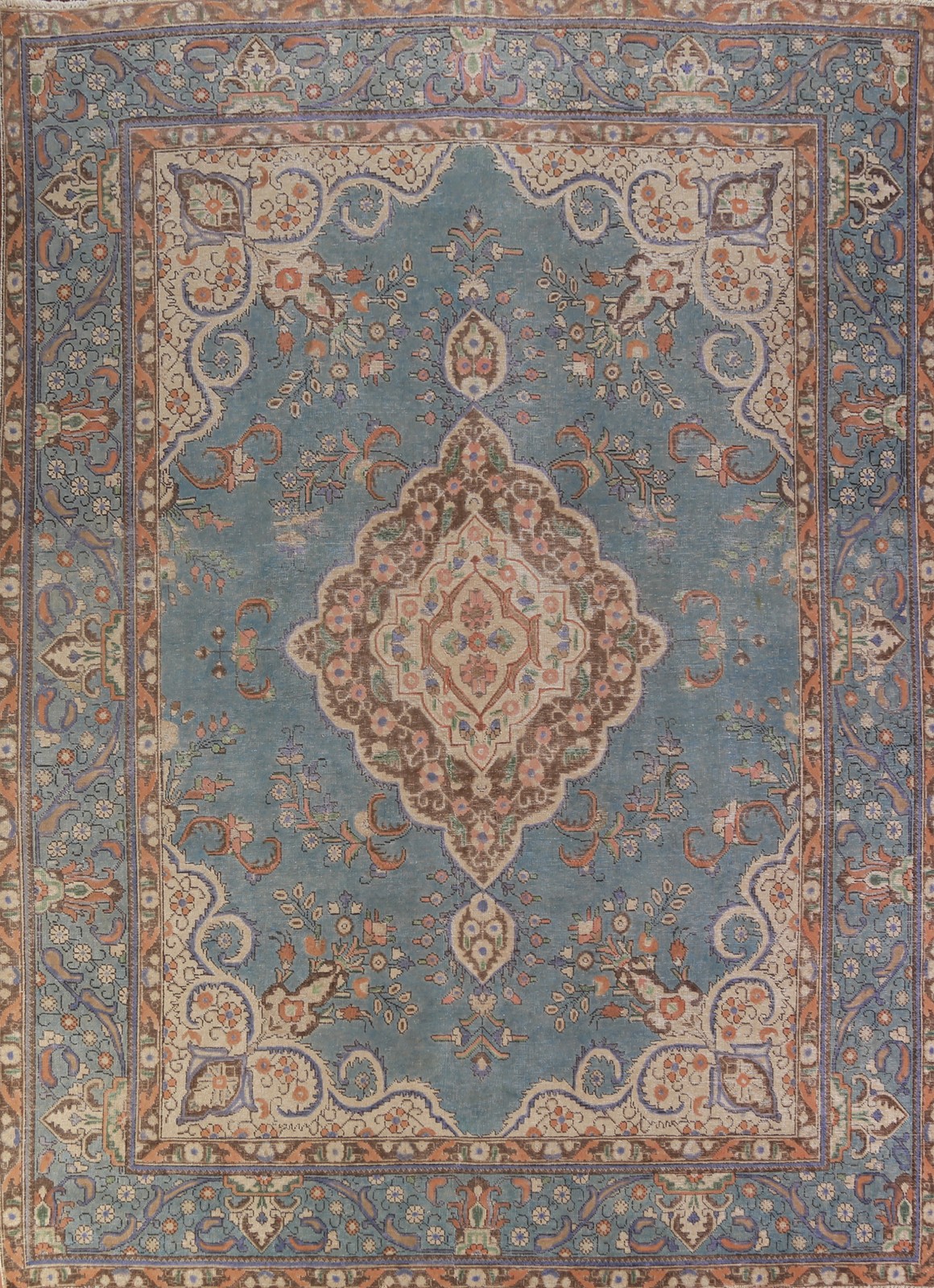 Light Blue Living Room Rug 8x11 Over-dyed Handmade Medallion Classic Wool Carpet gallery