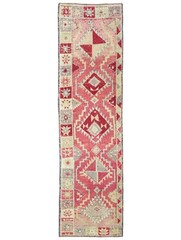 Vintage Handmade Turkish Oushak Wool Tribal Runner Rug 3’1″ x 11’5″ ft – Faded