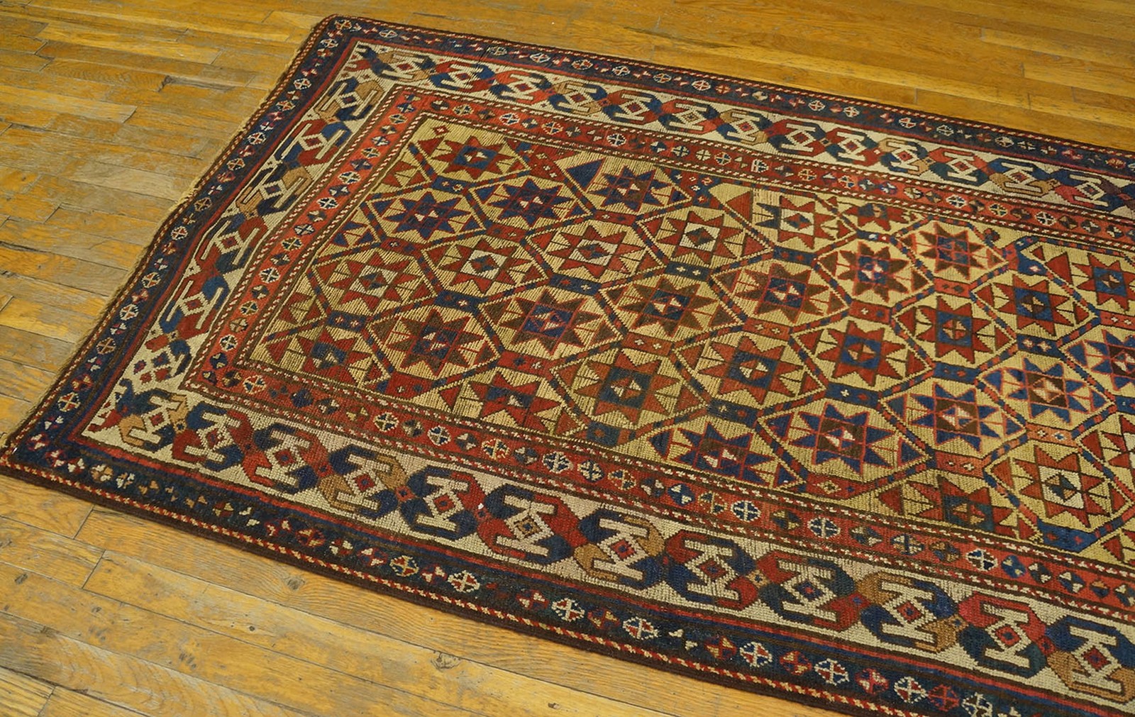 3'x8' Yellow Antique Tribal Geometric Caucasian Star Design Kazak Hallway gallery