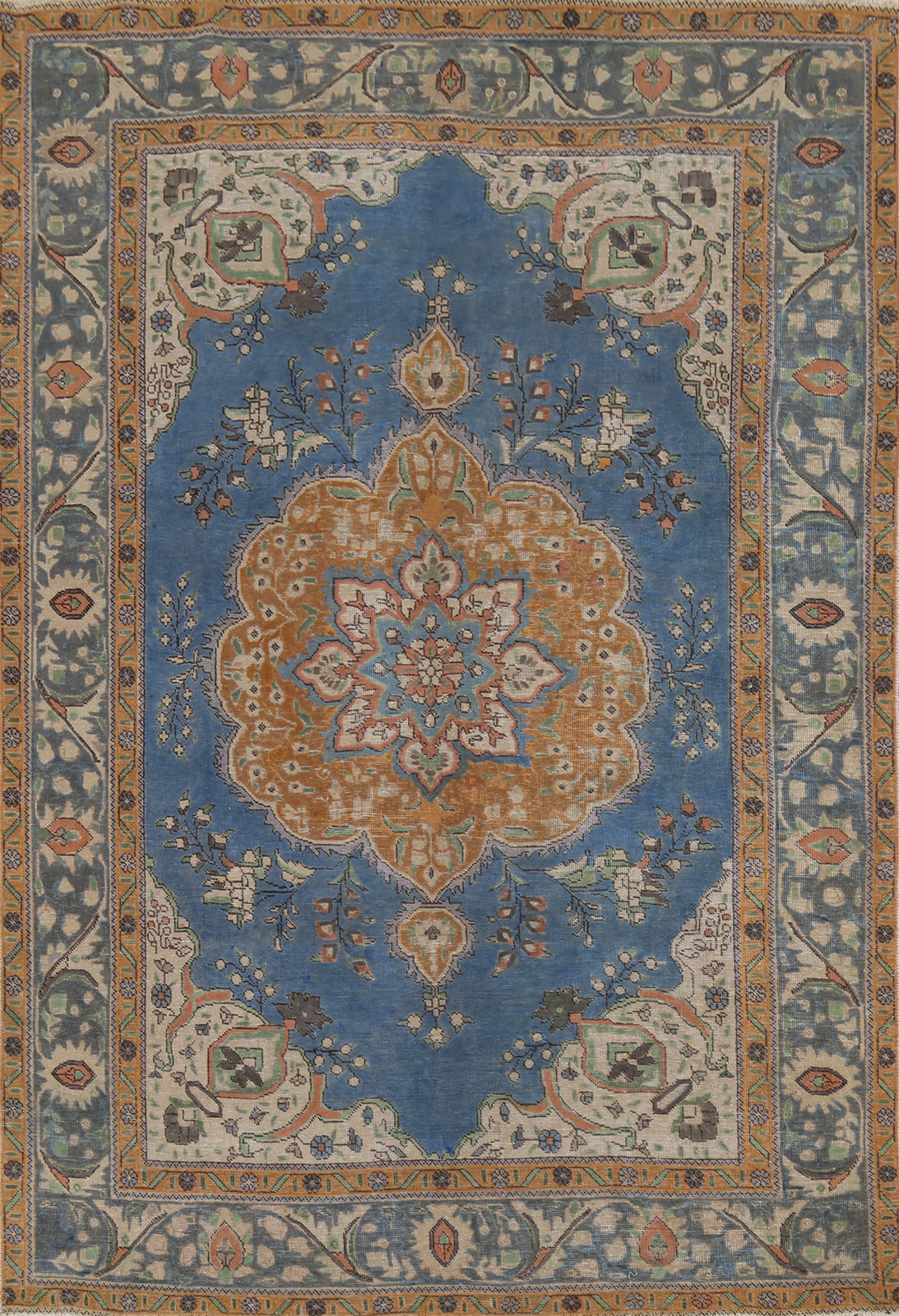 Blue Vintage Overdyed Tebriz Area Rug 6x9 Hand-knotted Wool Living Room Carpet gallery