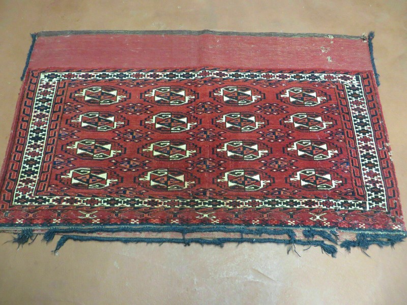 2.5' X 4' Antique Handmade Yamud Turkoman Tribal Wool Rug Bag Elephant Foot Nice gallery