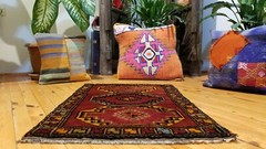 Primitive Antique 1940-1950s Wool Pile, Wo Color Kurdish Tribal Rug 1’10″x 2’10”