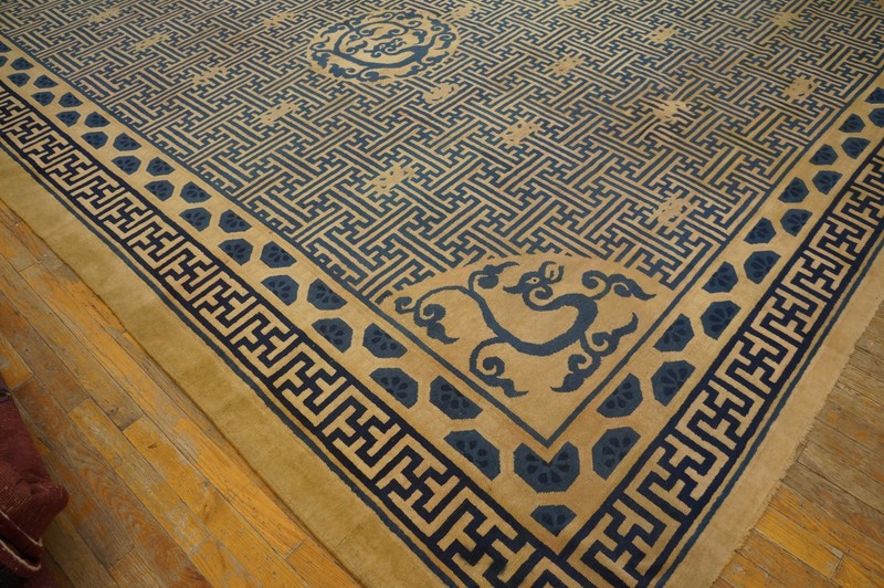 13x17 Antique Large Peking Chinese Geometric Knotted Dragon Rug gallery