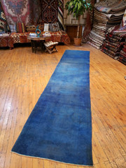 Decoratove Antique 1940-1950s Wool Pile Overdyed Dark Blue Oushak Rug 2’8″×12’5