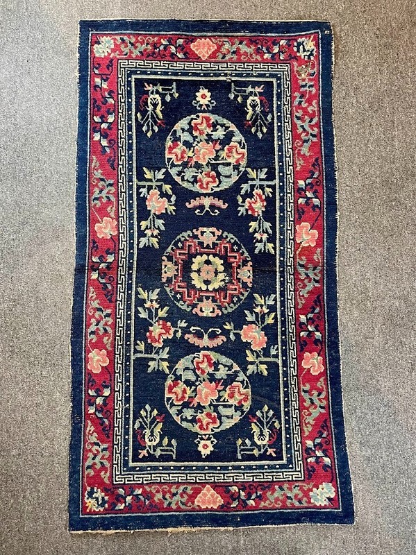 Collectible Rare Antique Tibetan Rug with Metole Design All Vegetable Dyed Wool gallery
