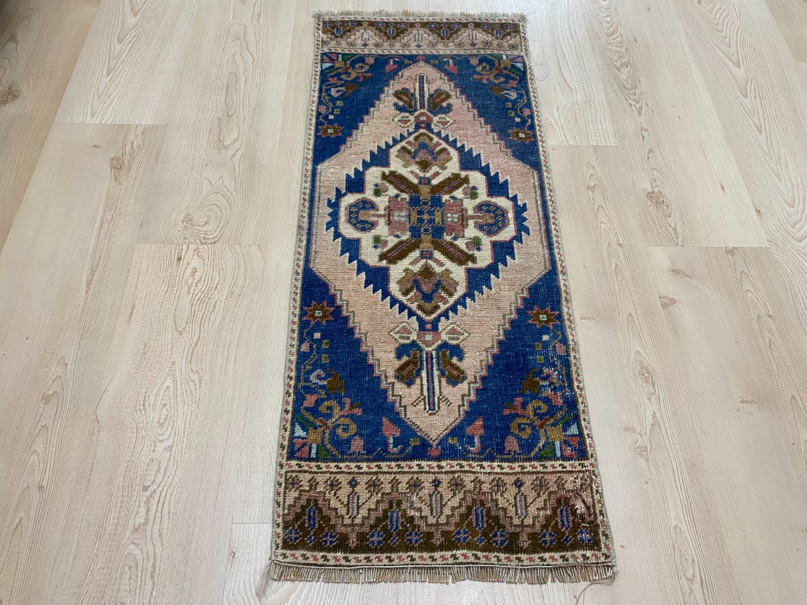 Narrow Turkish Small Rug 1.3 x 3.2 ft Vintage Wool Hallway Boho Carpet gallery