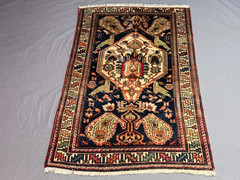 3’5×4’10 Ft Vintage Caucasian Style Rug Blue Tribal Medallion Wool Carpet