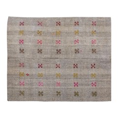 Embroidery Cicim Rug,Vintage Minimal Kilim Rug,Turkish Light Rug, 7’7 x 9.1 ft