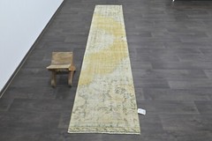 Vintage Turkish Runner Rug 2x11ft Wool Anatolian Handmade Hallway Oushak YELLOW