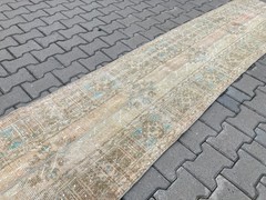 Vintage Turkish Runner rug, Patchwork Brown Handmade Hallway rug, 2.3 x 11.8 ft