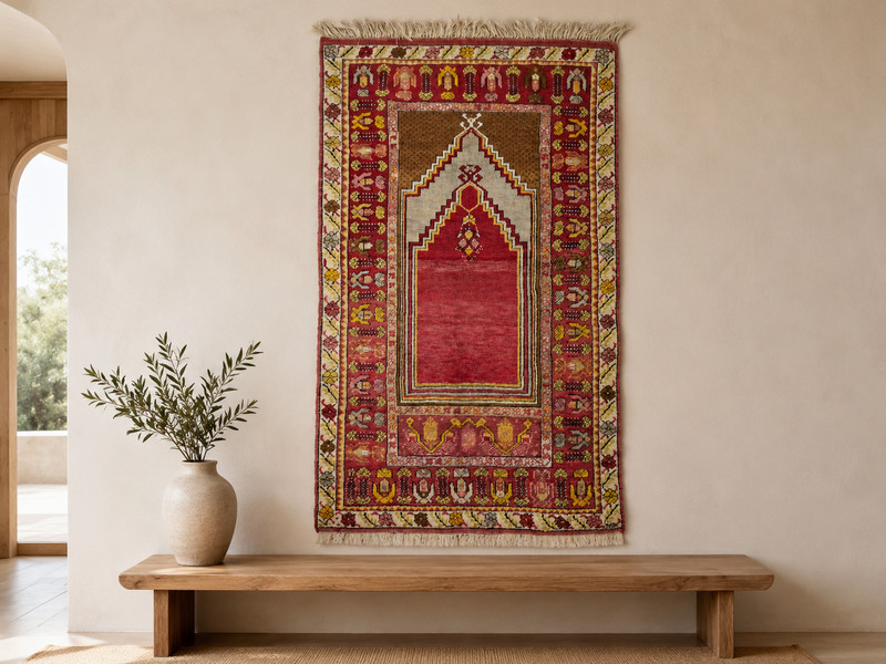 Kirsehir Anatolian Rug Old Handmade Turkish Wool Prayer Carpet gallery