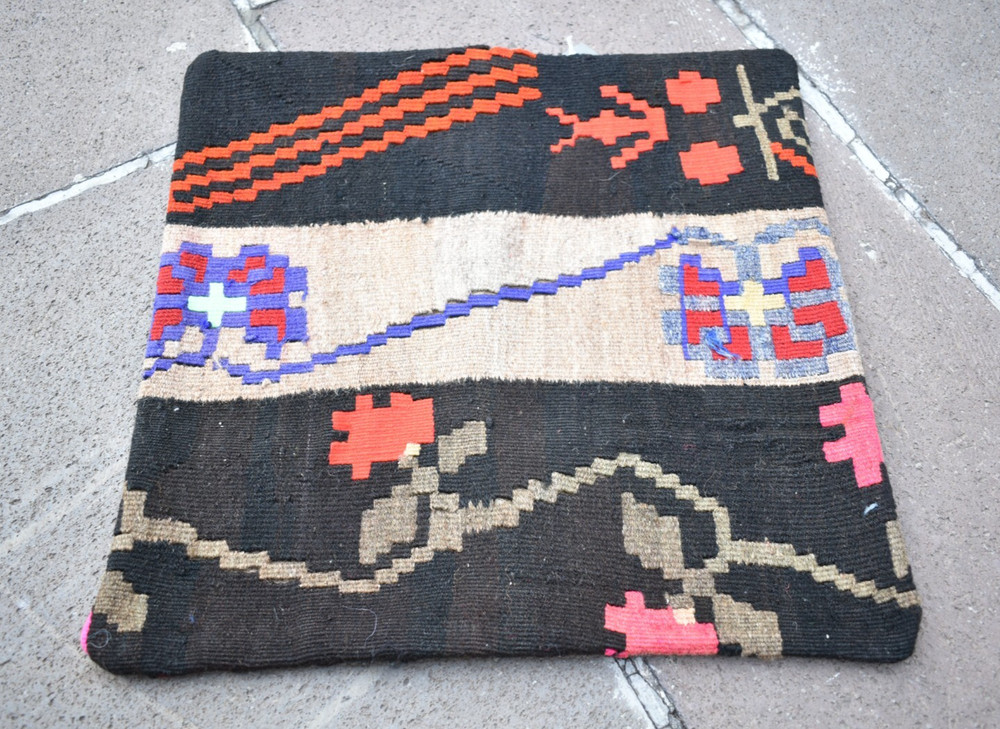Turkish Kilim Pillow Cover Sofa Rug 16''x16'' Decorative Handmade Cushion Cover