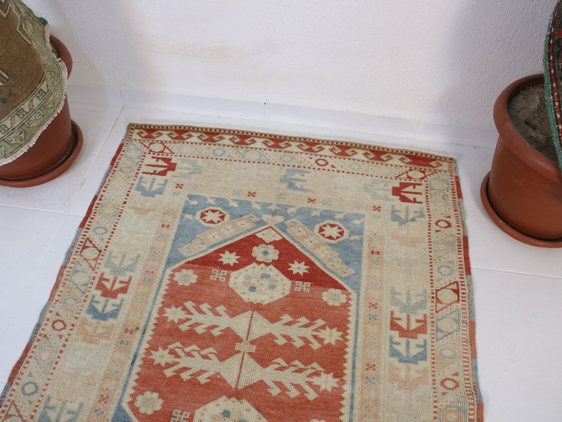 3x4 Turkish Handmade Accent Rug Beige Blue Red Tribal Vintage 3.2x4.4 ft gallery