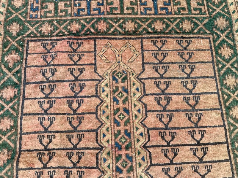 3'2 x 6 Antique Afghan Turkmen Parda Rug Hand Knotted Wool Tribal Terracotta Rug gallery