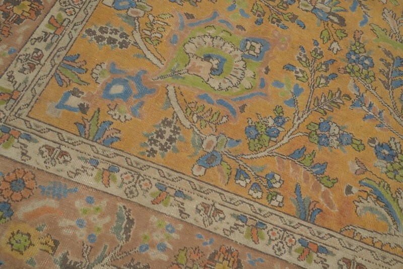 Vintage Over-Dyed Gold/ Brown Handmade Floral Traditional Room Size Rug 10x13 gallery