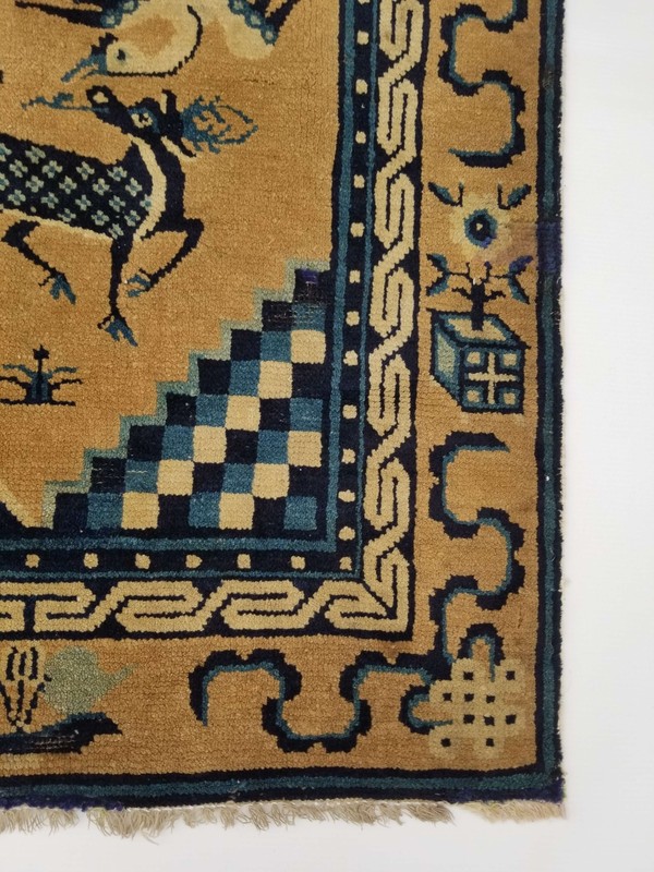 Antique Tibetan Chinese Peking Hand Knotted Multicolor Wool Rug Carpet 143x68cm gallery