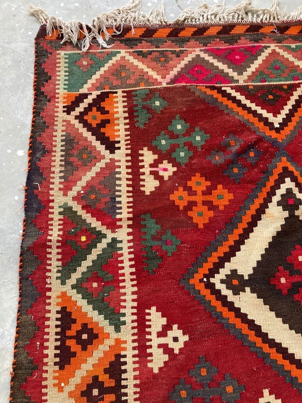 Vintage Traditional Handmade Chevron Qashqai Wool Kilim Floor Rug 284x140 cm gallery